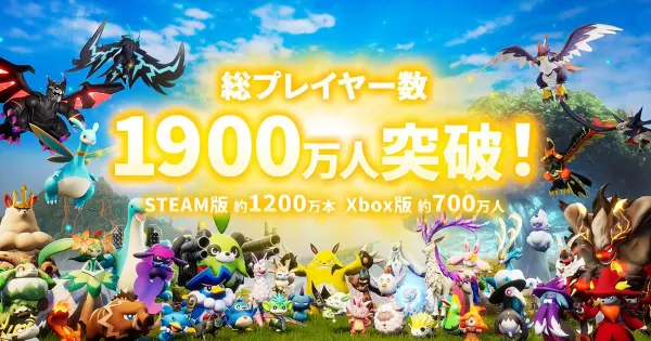 《幻獸帕魯（Palworld)》在Steam和Xbox平台上的累積玩家數超過1900萬