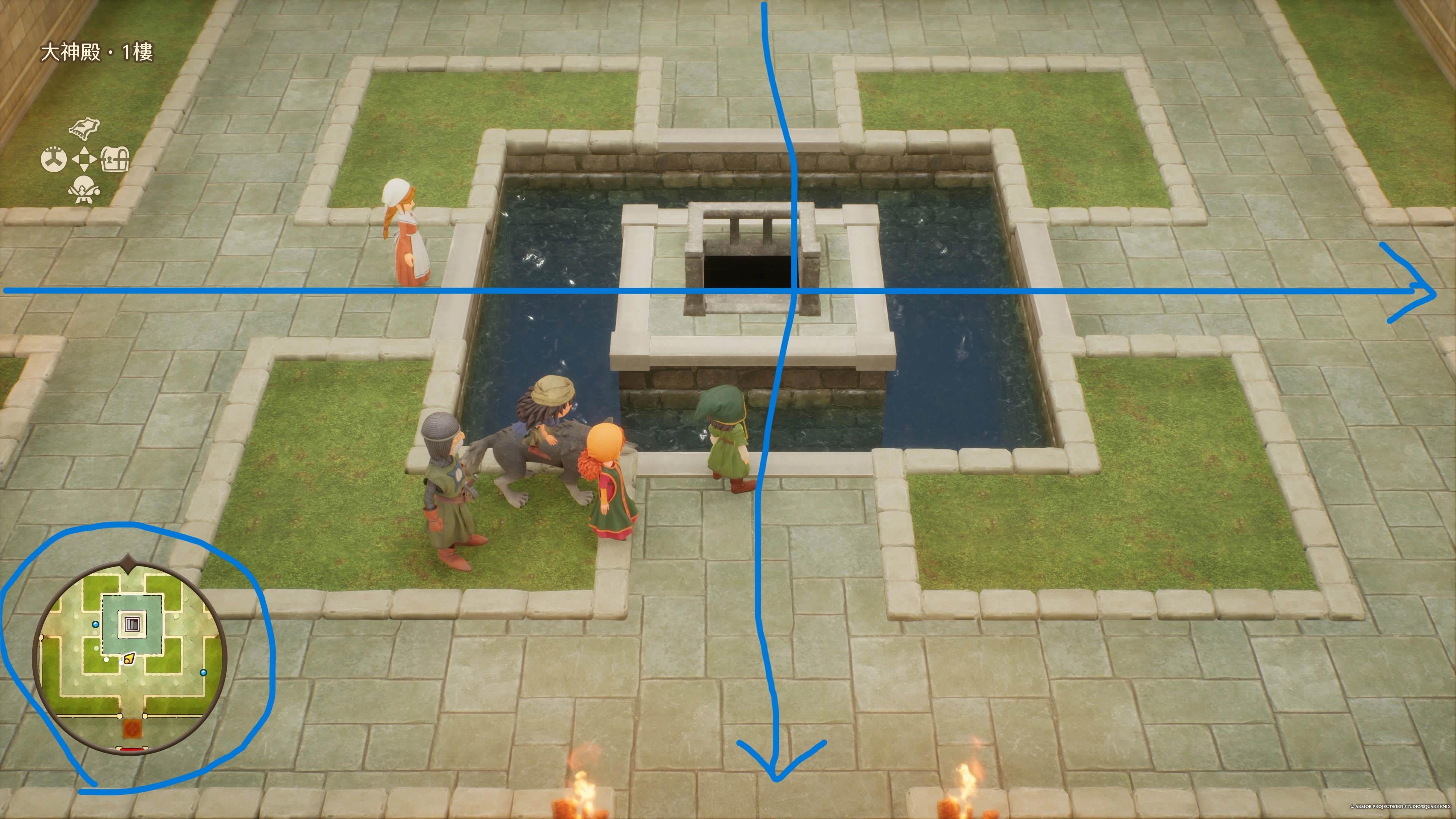 大神殿1樓的階梯機關解法也是一樣,畫十字