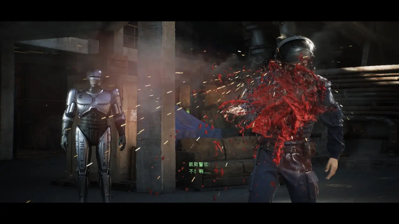 《機器戰警：惡棍都市》Robocop :Rogue City：遊戲有大量爆炸、噴血、斷肢場景