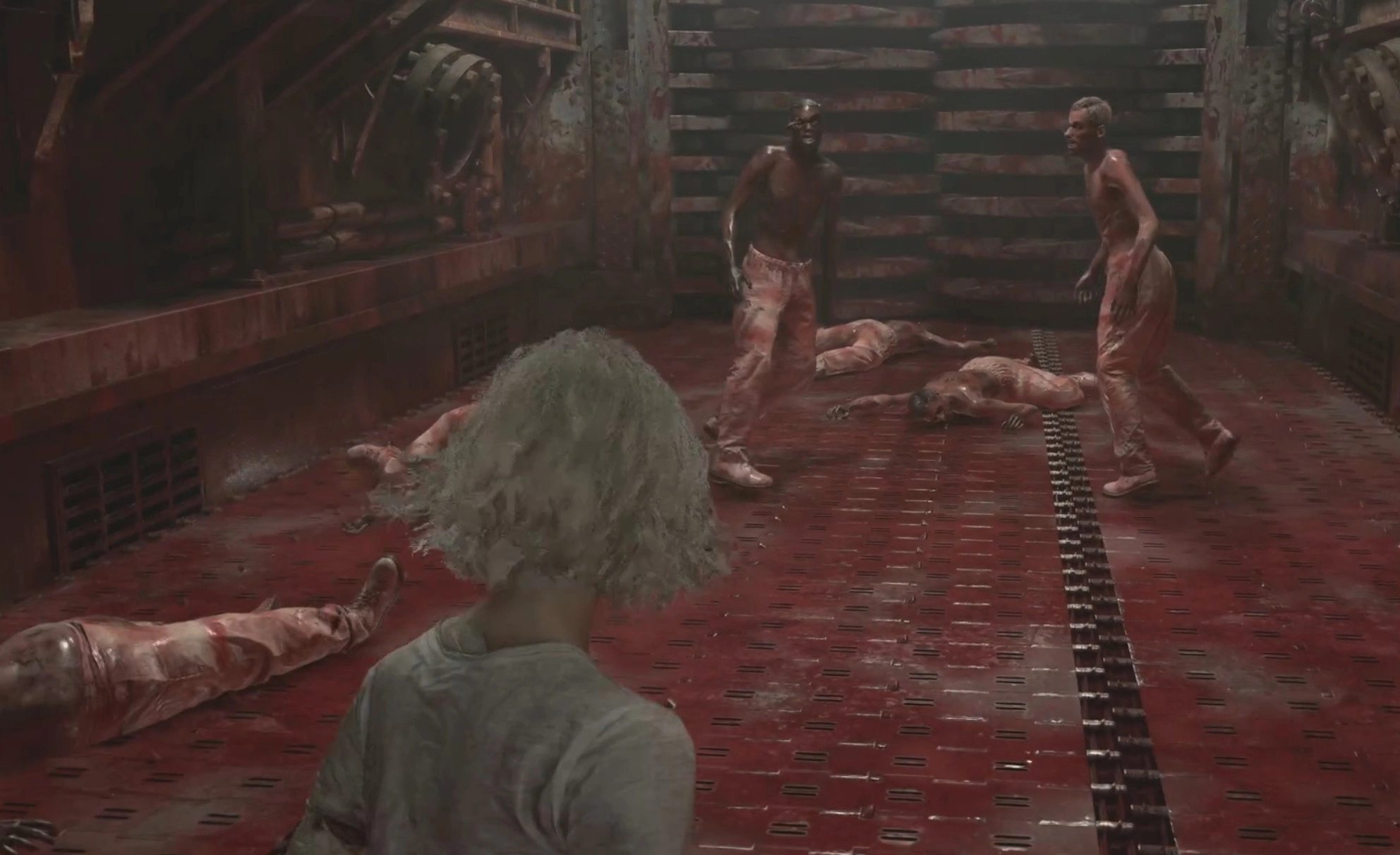 讓殭屍都以被機器絞入的方式解決，建議可以打腳，再讓葛雷斯用體技去推敵人讓他們摔倒被捲入