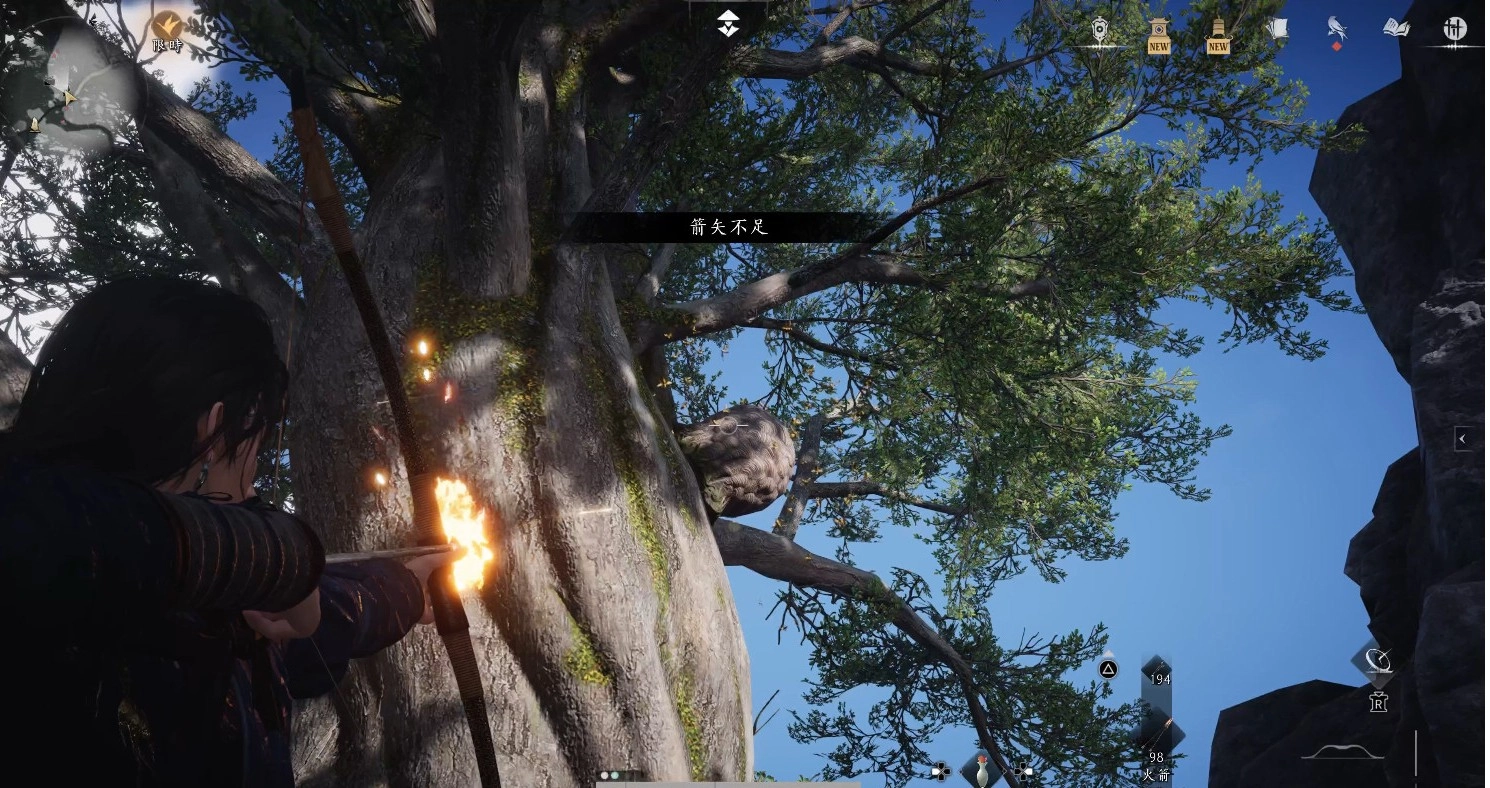 蜂窩在樹上，需用火矢射擊