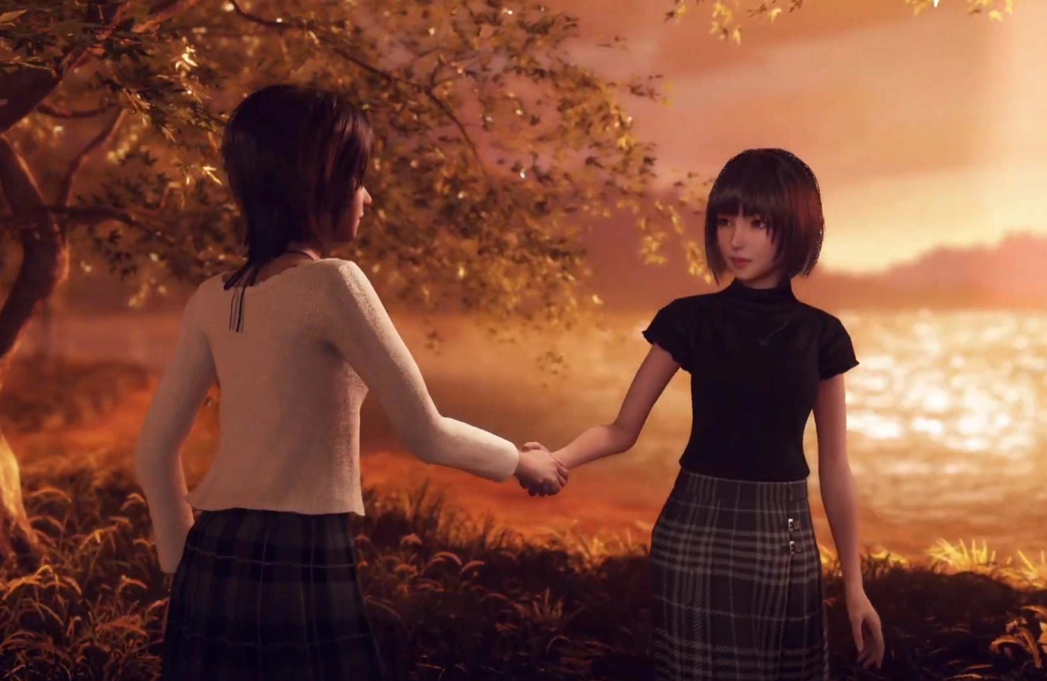 打敗紗重之後，繭會在洞穴前搖搖欲墜，我們必須趕緊過去執行動作指令「牽手」牽住她，才可以成功觸發「殘陽」結局