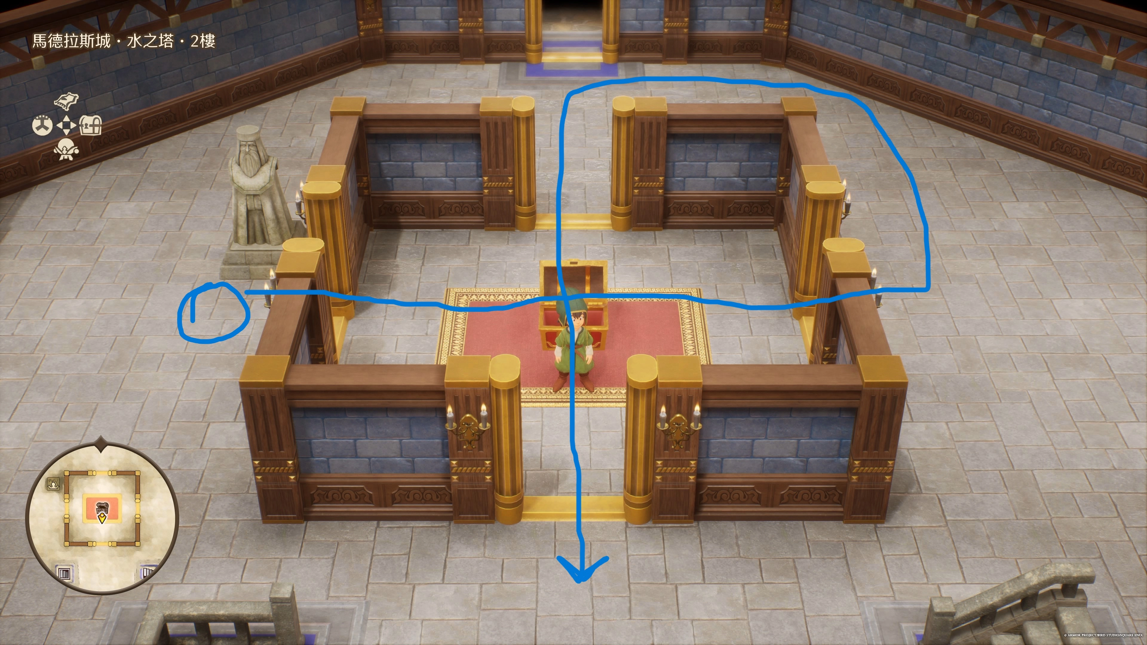 馬德拉斯城的水之塔2樓寶箱開法:畫十字