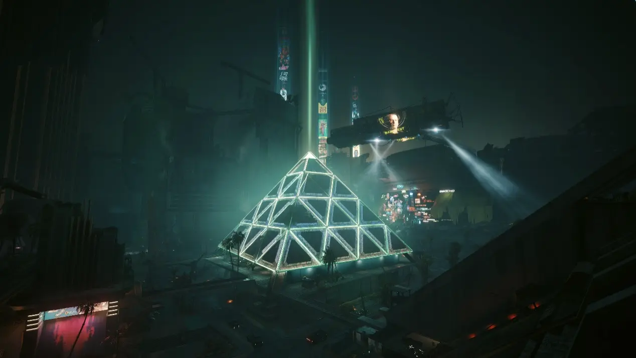   電馭叛客 2077  DLC「自由幻局」- 權貴或是商圈所在的建物仍是五光十色的鬧區