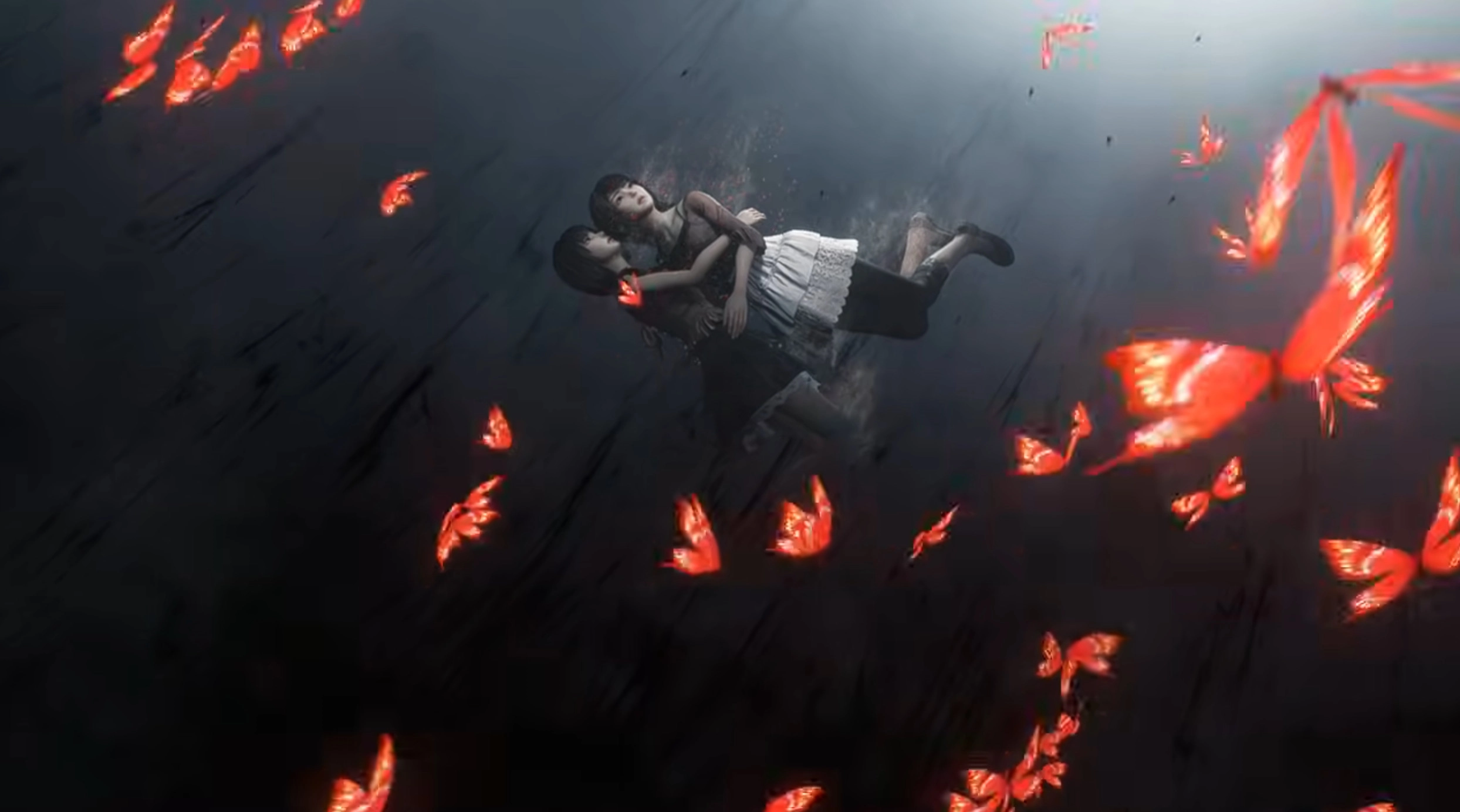 墜入深淵的兩姊妹，透過紗重與八重兩人協助，終於牽起雙手。成群的紅蝶噴發而出