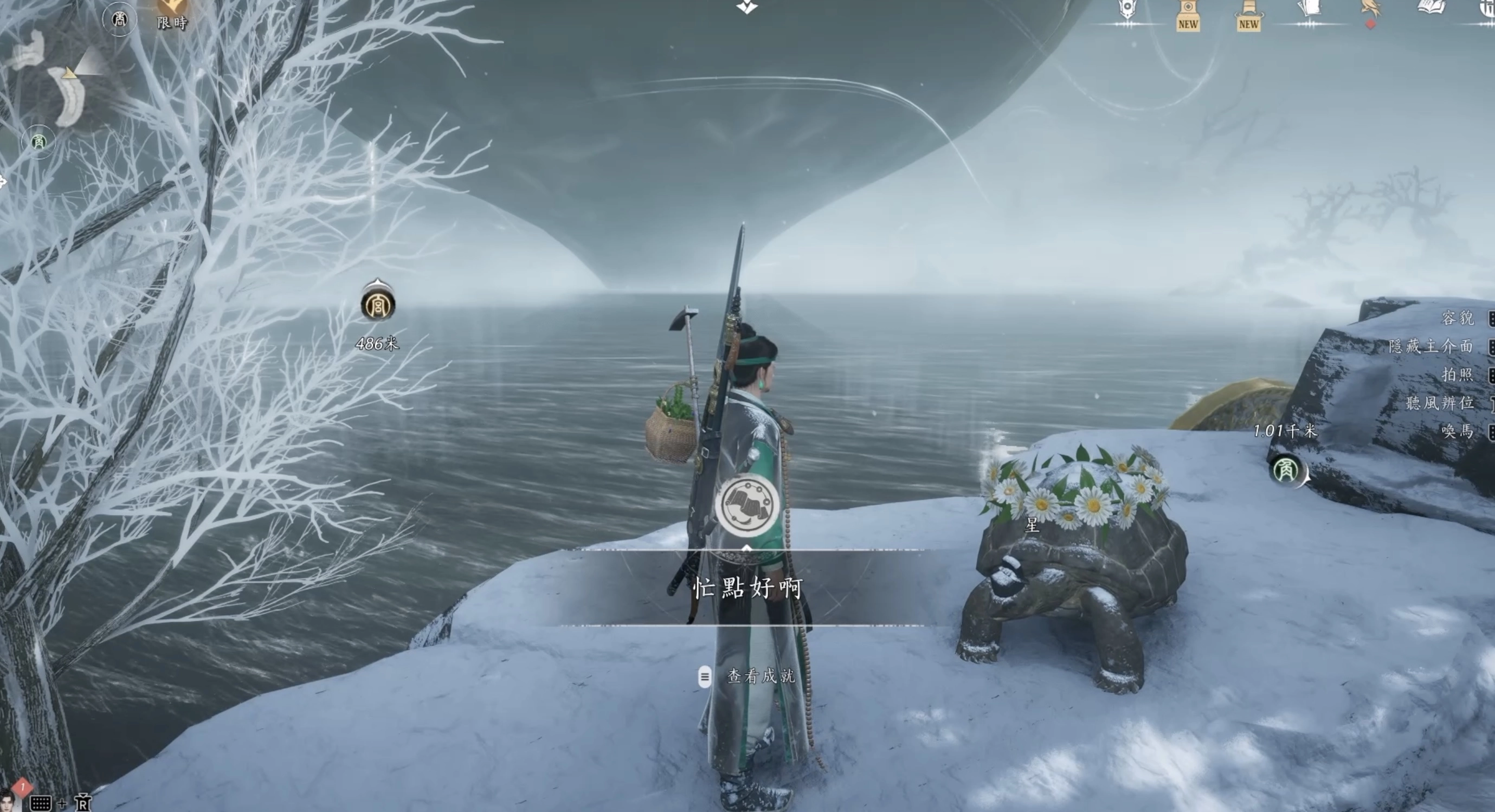 用輕功跳下來，遇到星之後，與牠交談解開成就「忙點好啊」