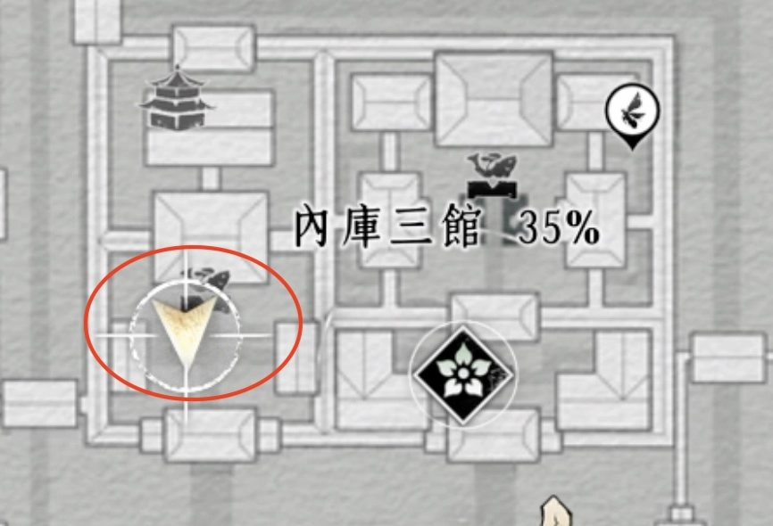 左下角的地方,庭院可以看到馬車的位置圖